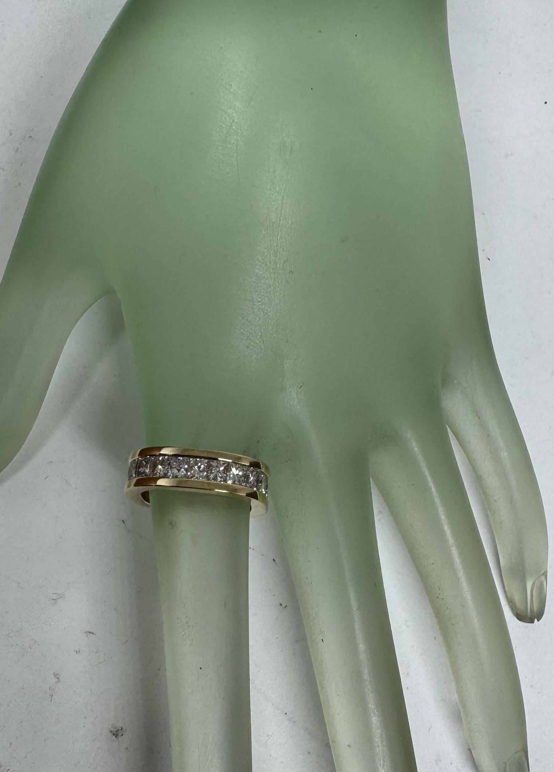 14k Yellow Gold Princess Cut Diamond  Eternity Ring 3.50 carats For Sale 1
