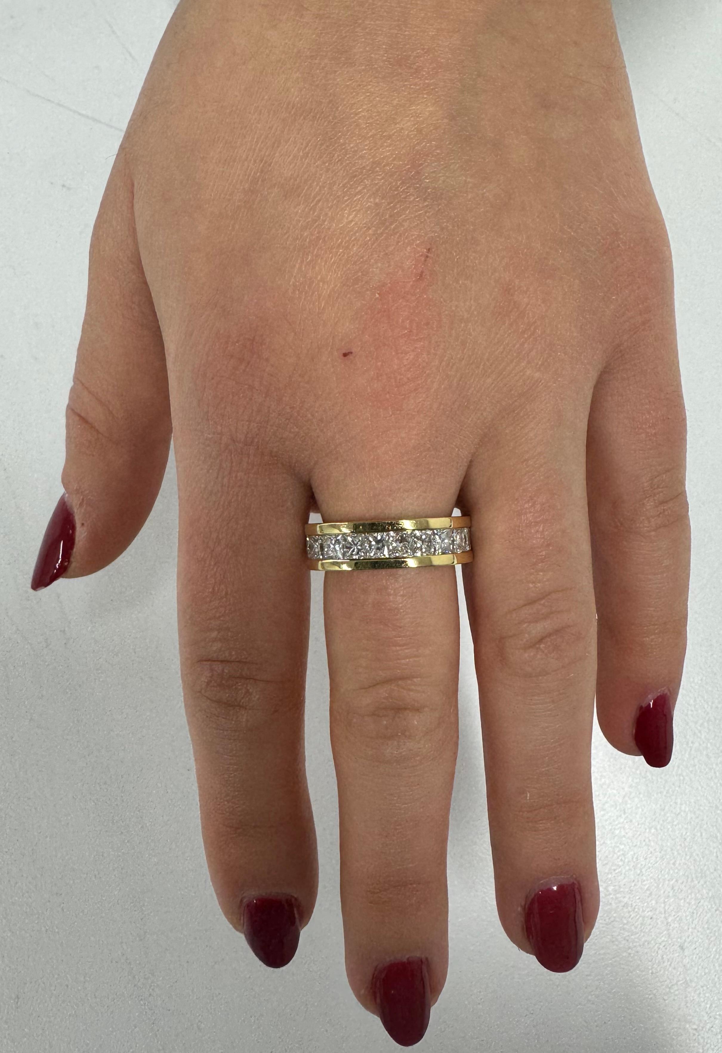 14k Yellow Gold Princess Cut Diamond  Eternity Ring 3.50 carats For Sale 4
