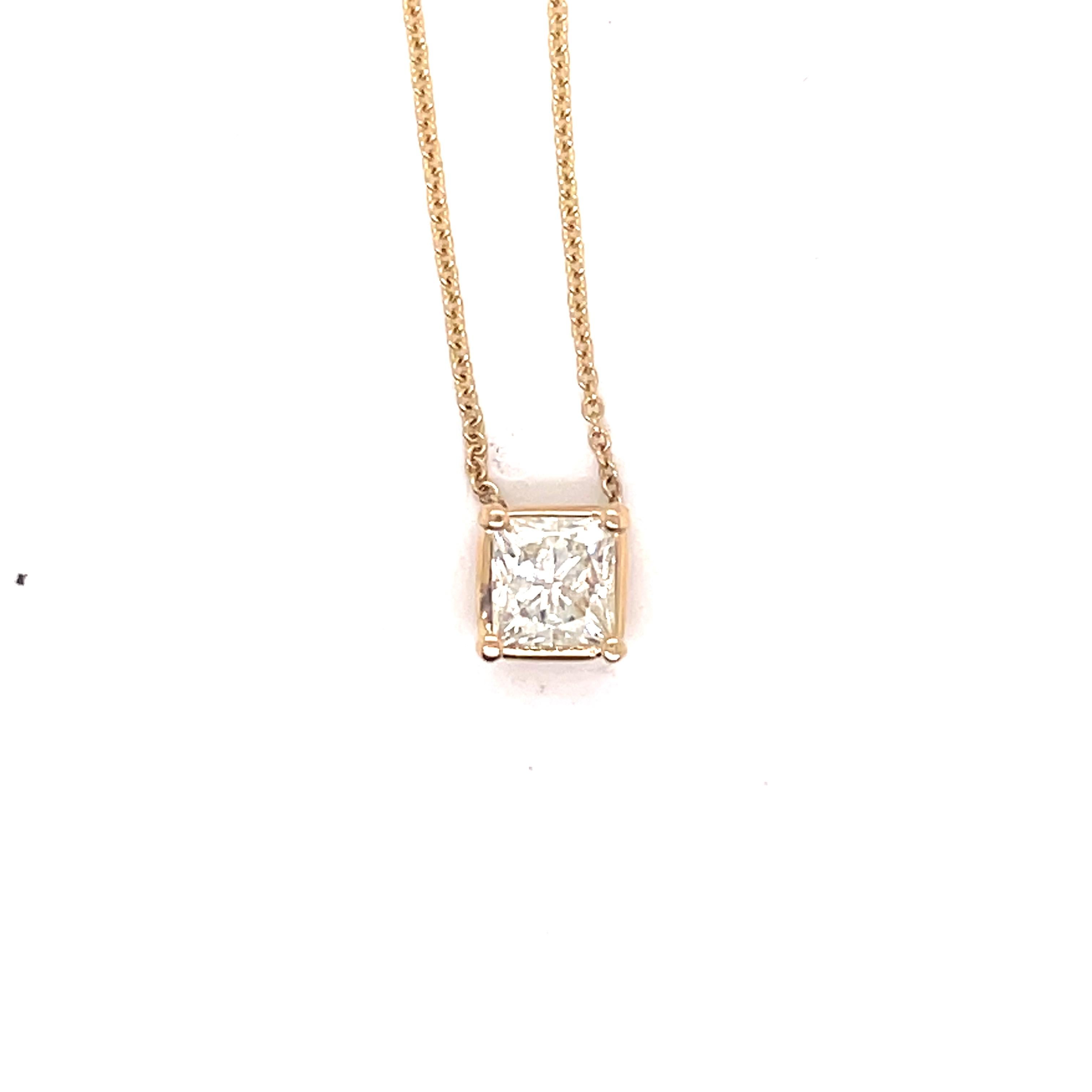 14K Yellow Gold Princess-Cut Diamond Pendant Necklace. Diamond weight ~ .40 carat

 Adjustable length 