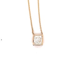 14 Karat Yellow Gold Princess-Cut Diamond Pendant Necklace