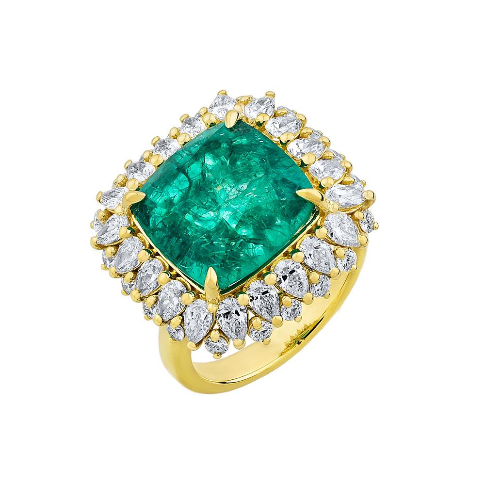 For Sale:  14K Yellow Gold, Princess Cut Emerald w/ Pear Shape and Round Diamond Ring 2