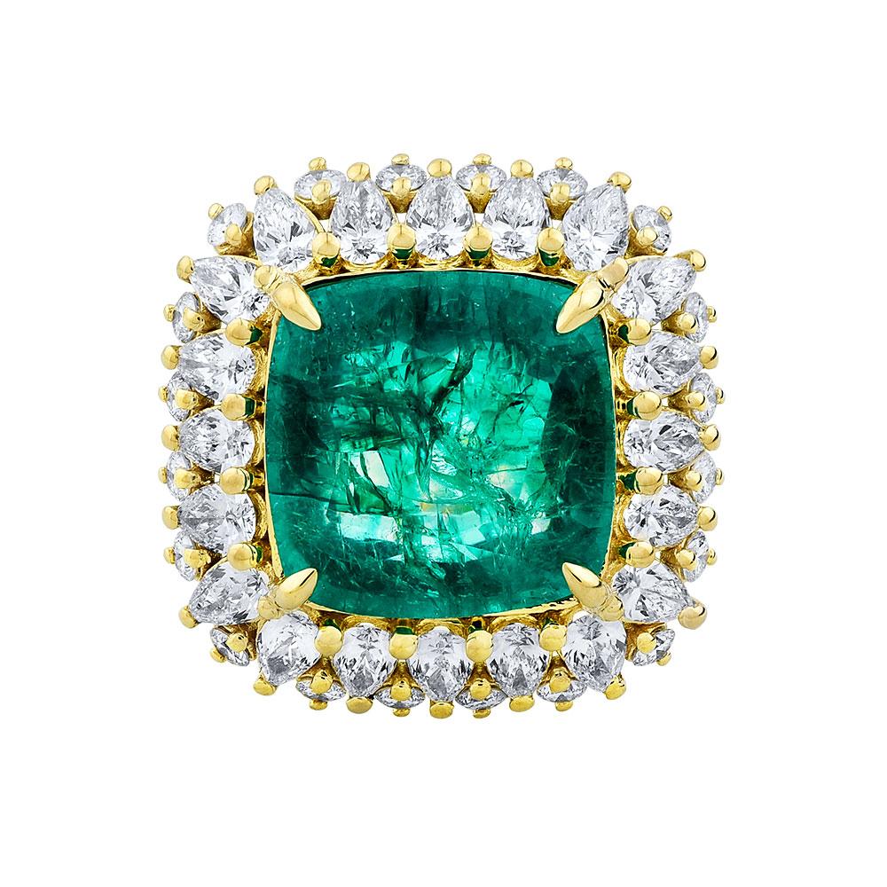 For Sale:  14K Yellow Gold, Princess Cut Emerald w/ Pear Shape and Round Diamond Ring 3
