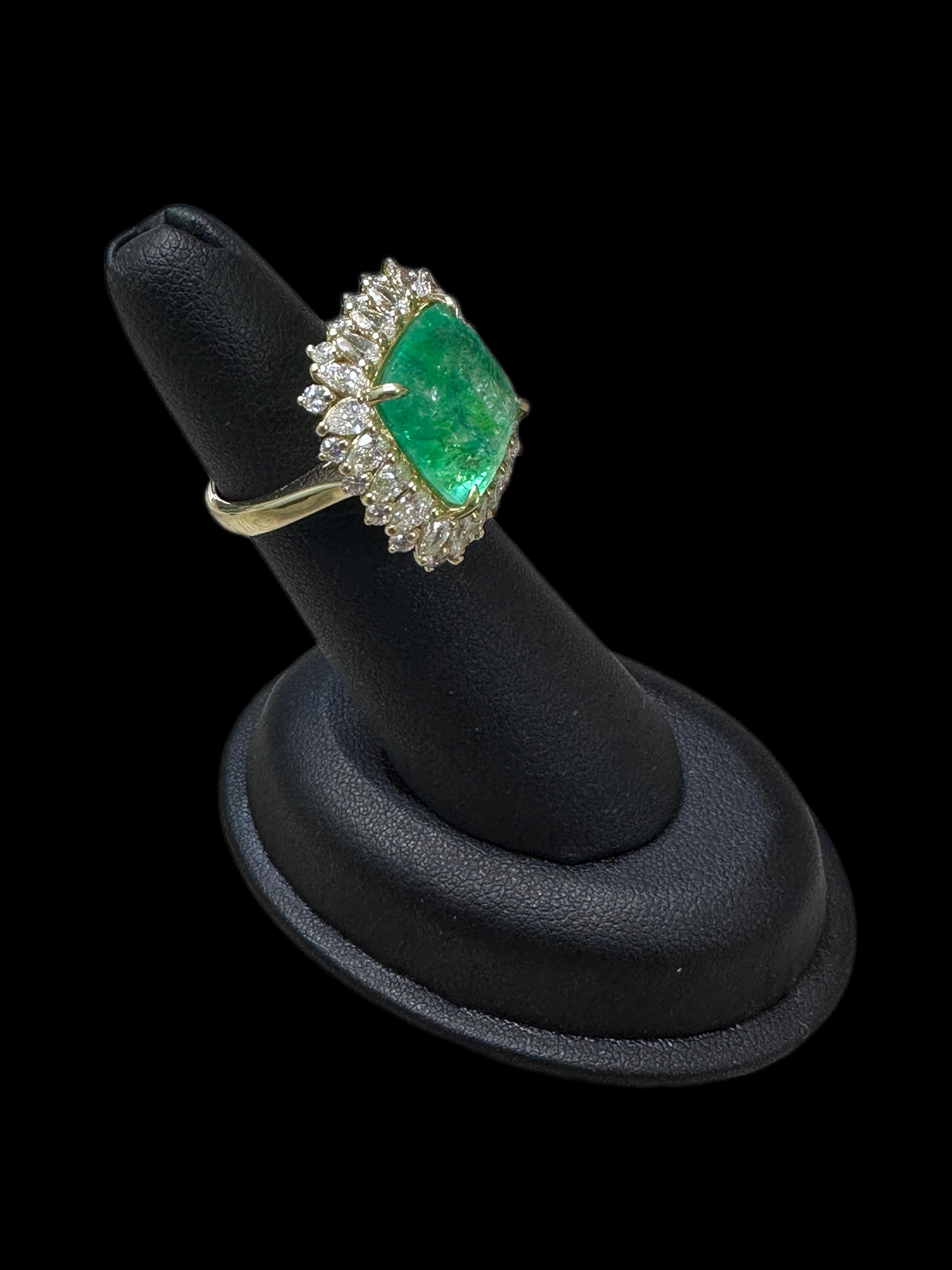For Sale:  14K Yellow Gold, Princess Cut Emerald w/ Pear Shape and Round Diamond Ring 4
