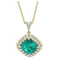 14K Yellow Gold Princess Emerald w/Pear Shape and Round Diamond Necklace