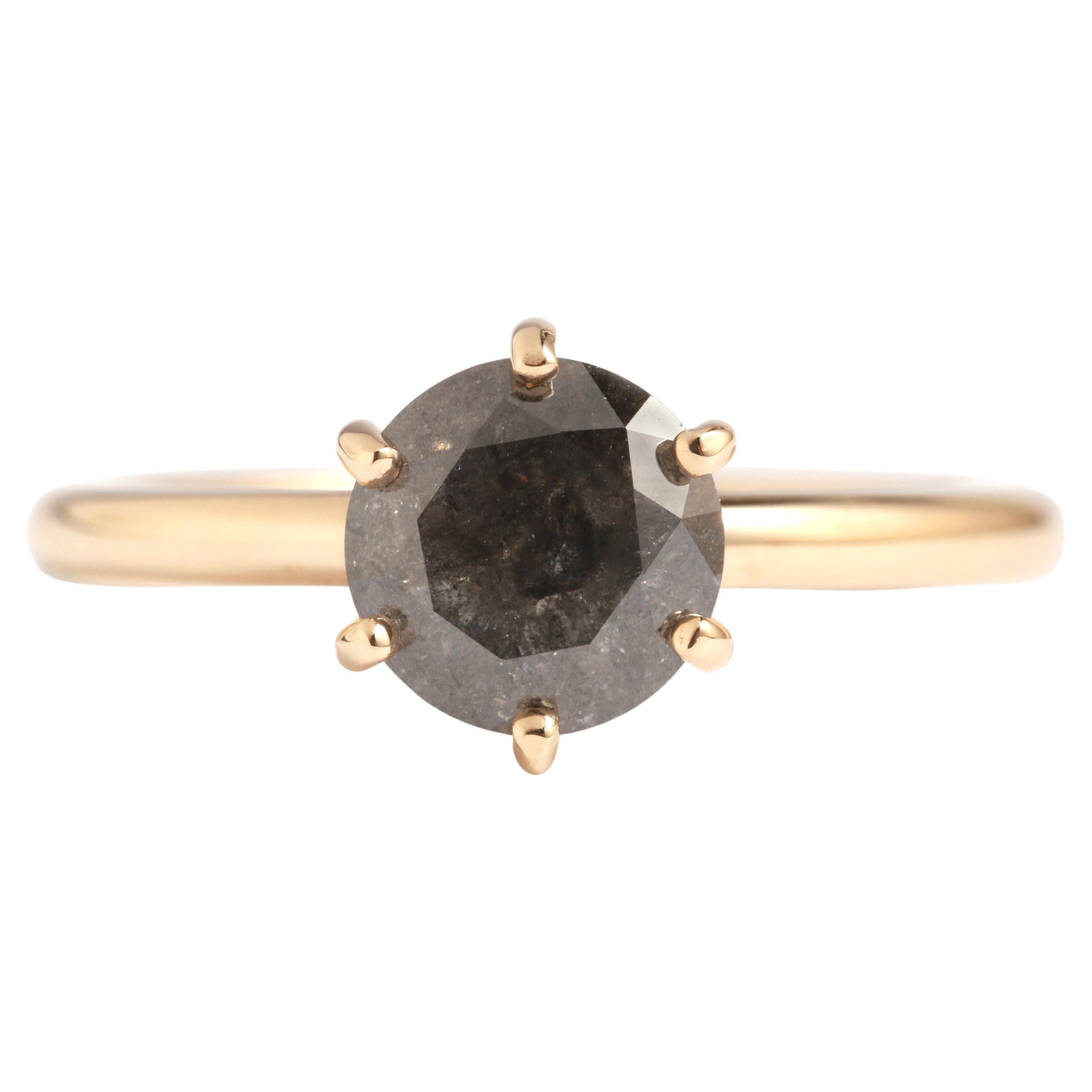 14k Yellow Gold Prong Set Grey Diamond Ring