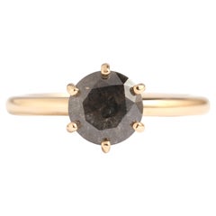 14k Yellow Gold Prong Set Grey Diamond Ring