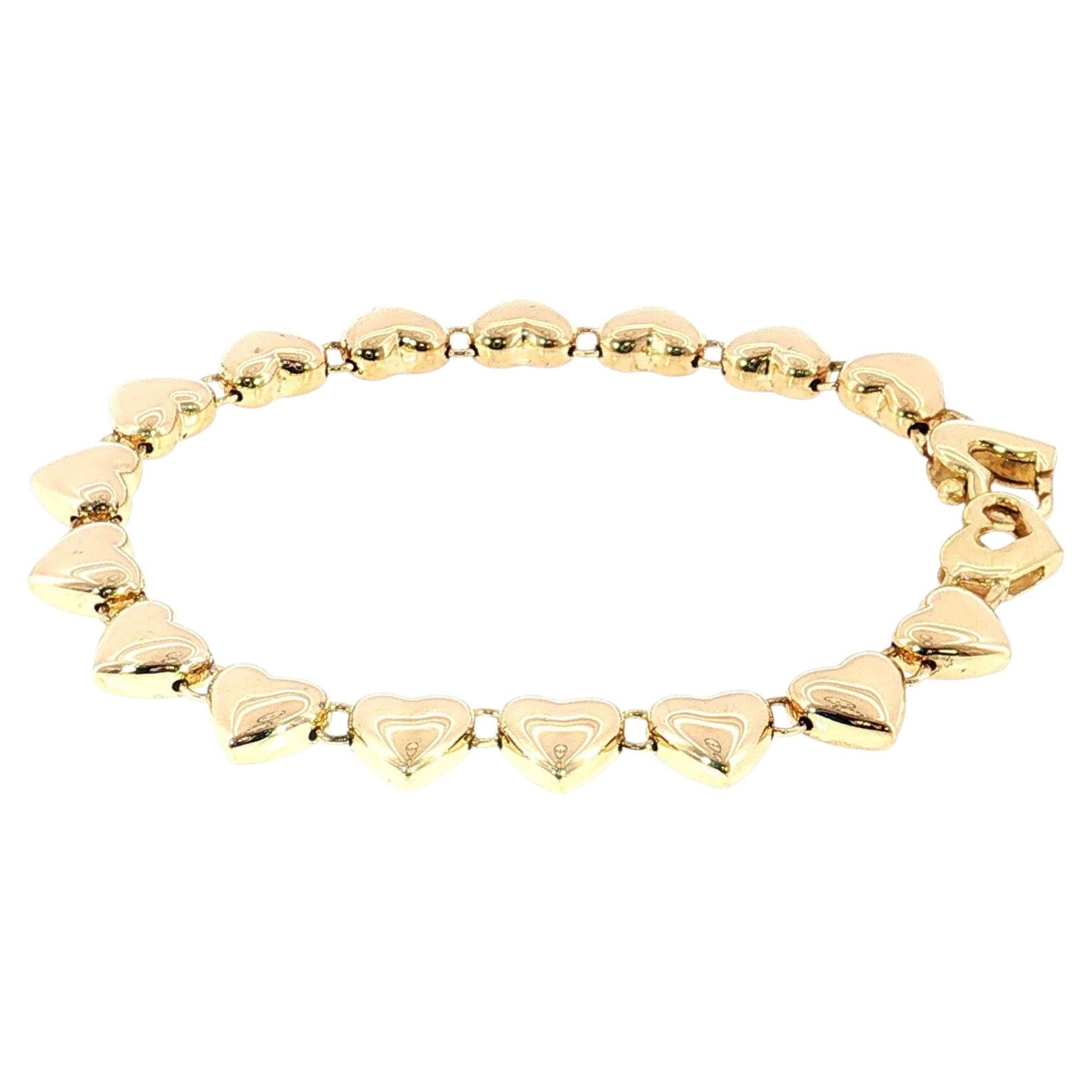 14K Yellow Gold Puff Heart Link Bracelet 7" Vintage