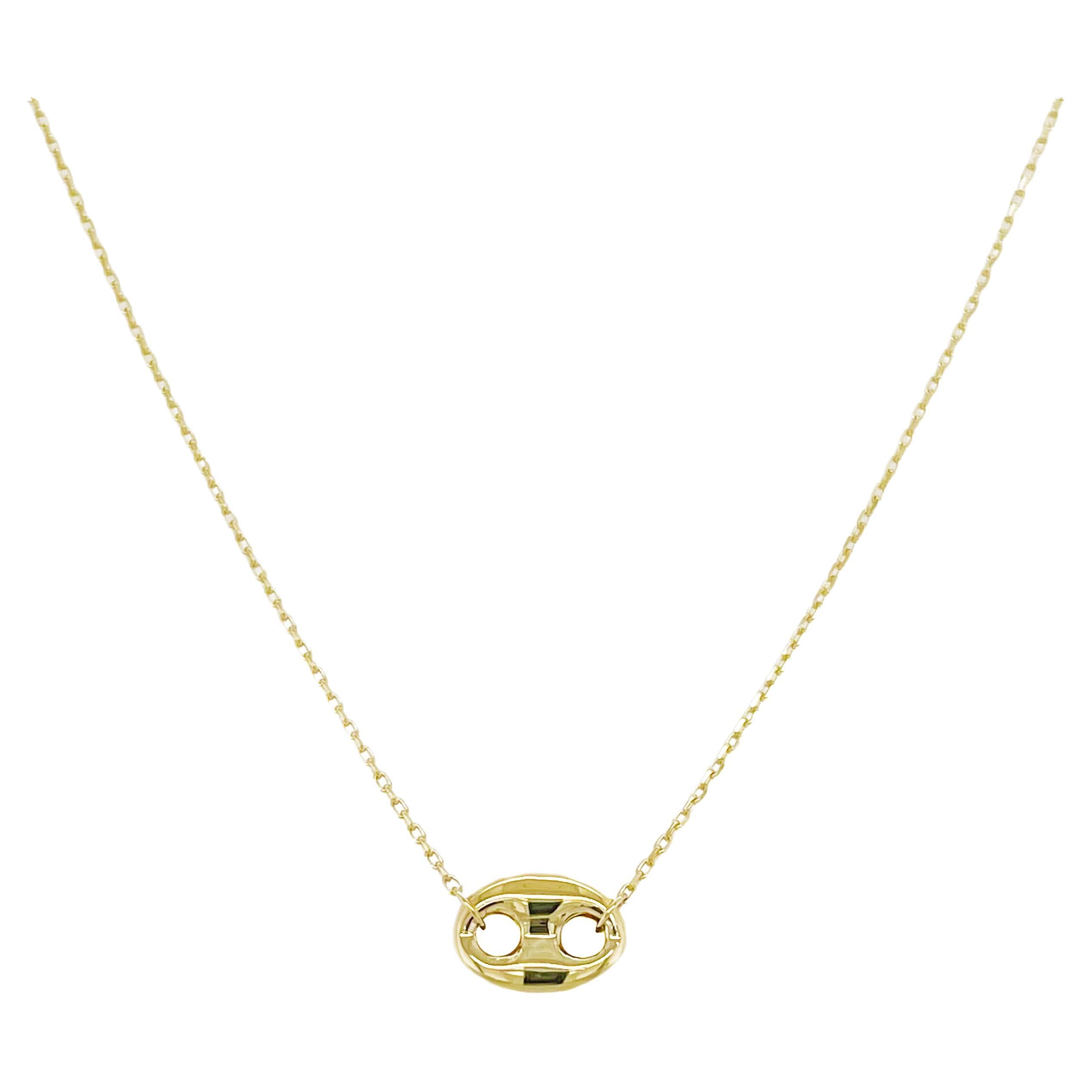 14k Yellow Gold Puff Mariner Link Necklace, Gifts for Her, Necklace For Sale