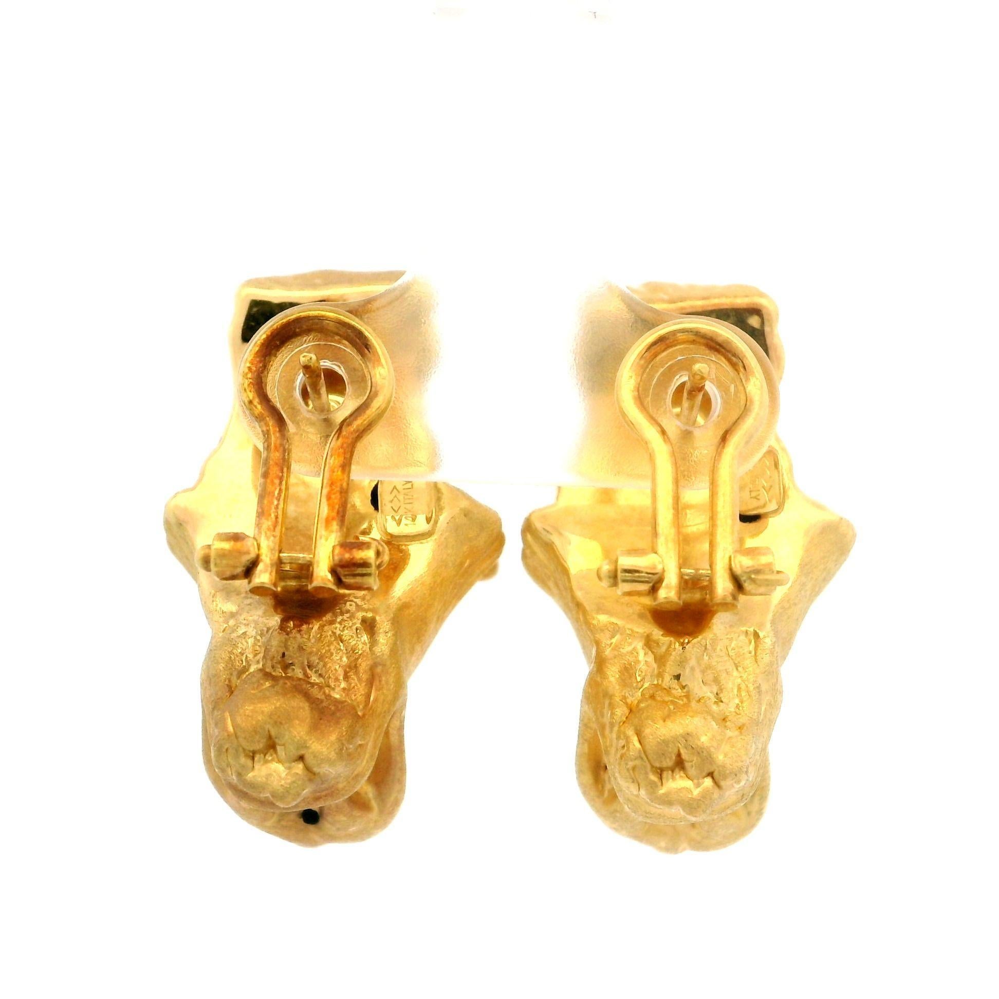 Boucles d'oreilles « Big Cat » en or jaune 14 carats, finition mate texturée et détaillée en vente 6