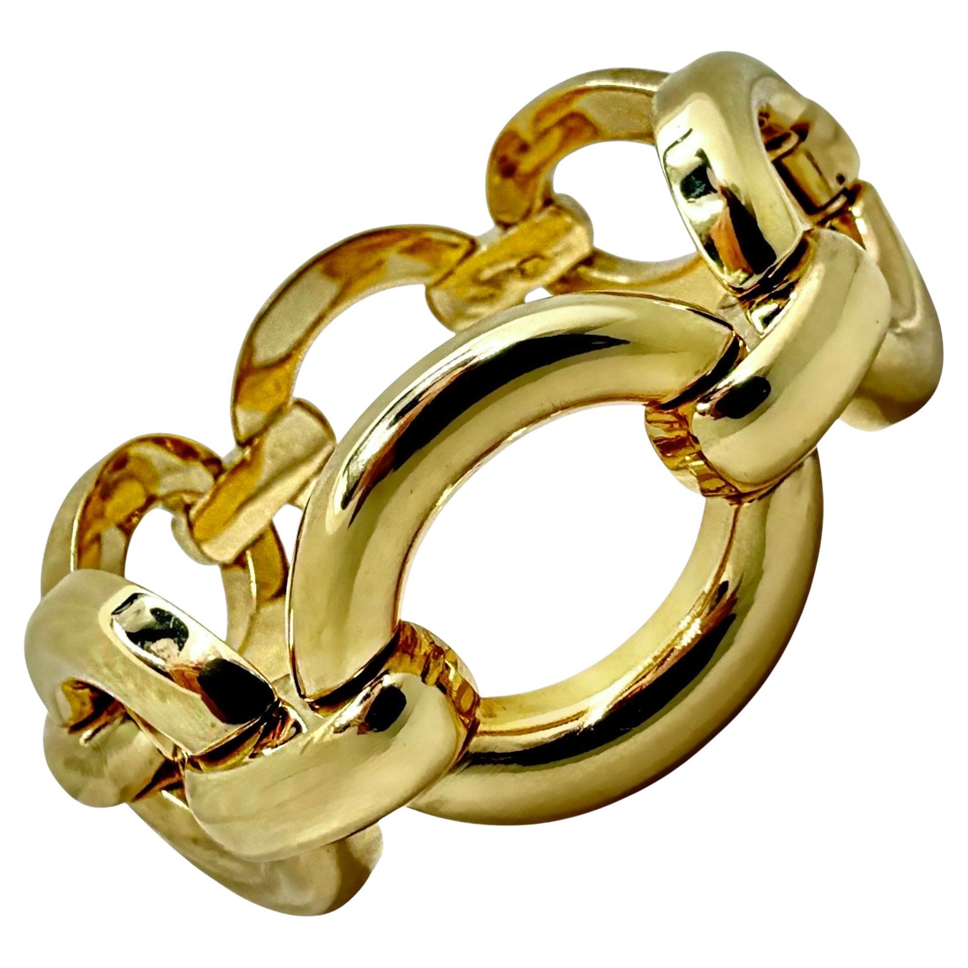 14K Yellow Gold Puffed Oval Link Bracelet, Late 20th Century For Sale