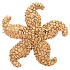 Vintage 14K Yellow Gold Puffed Starfish Brooch by Jotaly Inc. 1.25 Inch