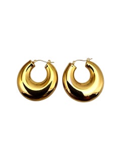 14K Yellow Gold Puffy Hoop Earrings #22716