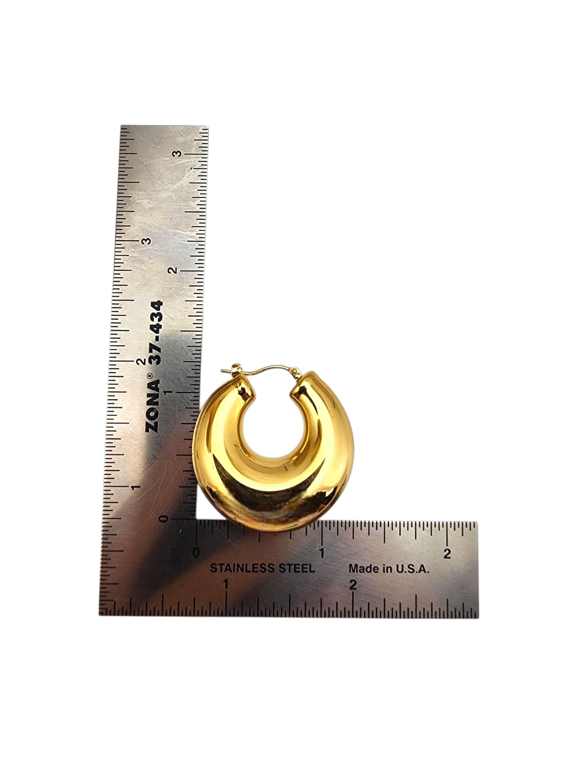 14K Yellow Gold Puffy Hoop Earrings #22716 For Sale 1