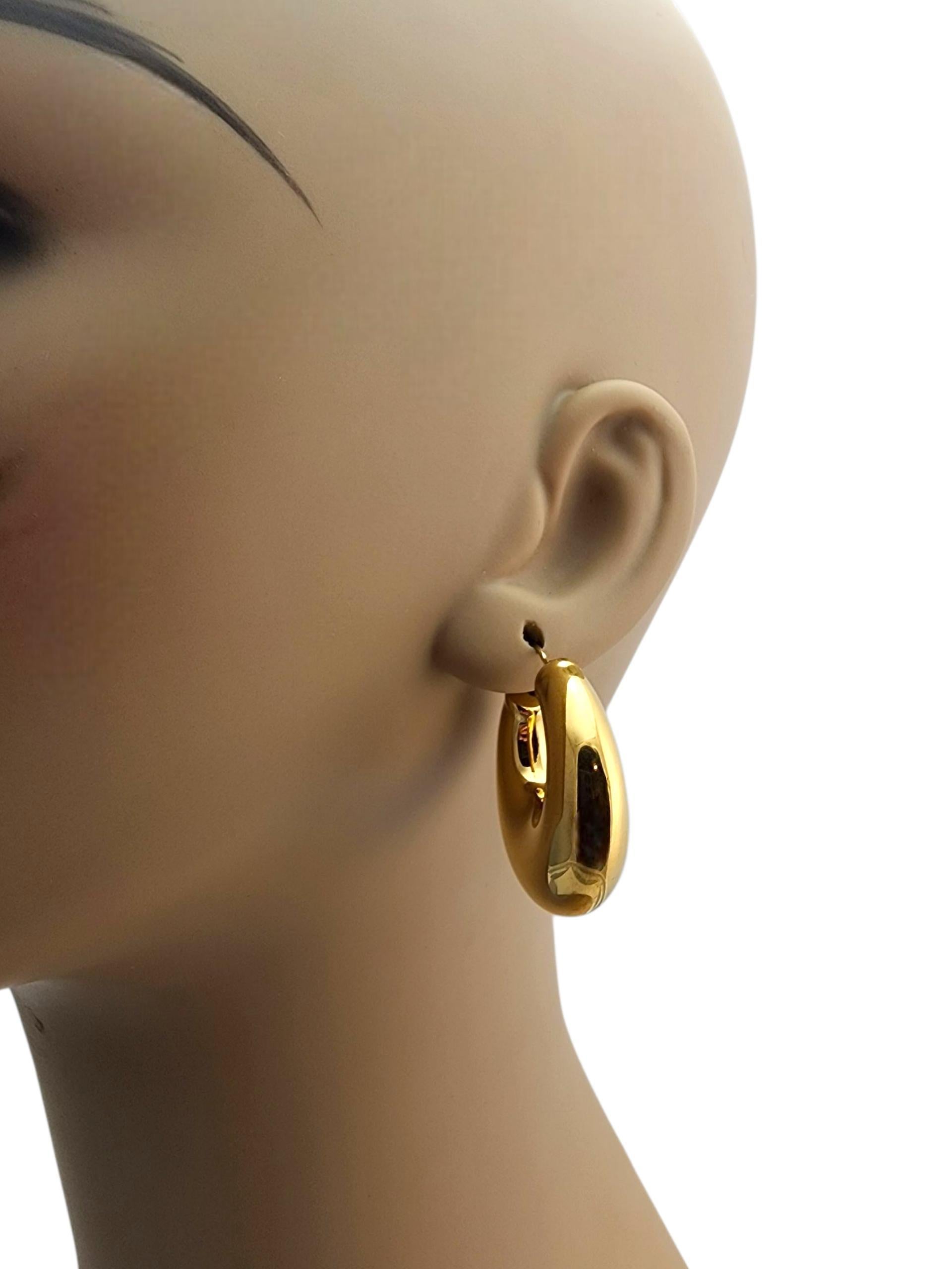 14K Yellow Gold Puffy Hoop Earrings #22716 For Sale 2