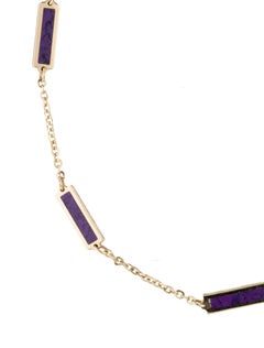 14k Yellow Gold & Purple Amethyst Station Bar Bracelet