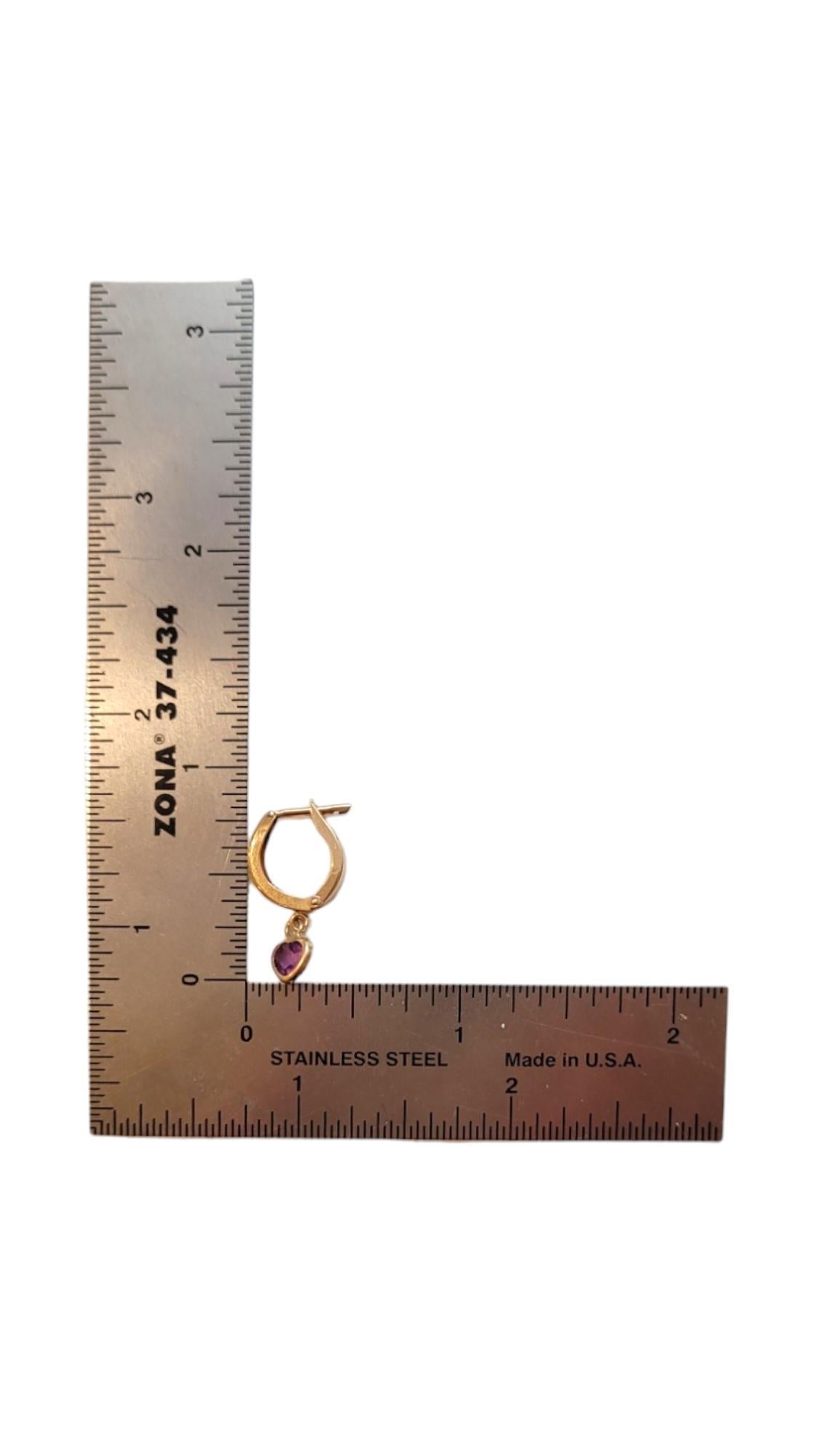 14K Yellow Gold Purple Heart Hoop Earrings #18349 6