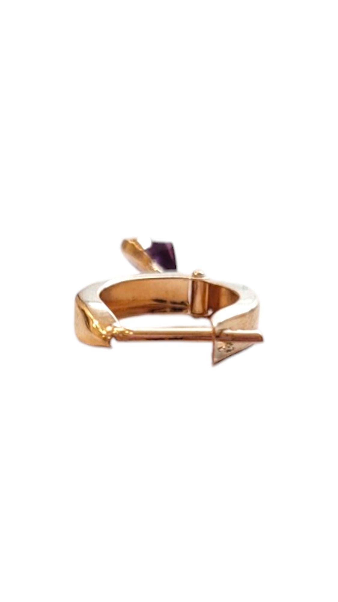 14K Yellow Gold Purple Heart Hoop Earrings #18349 1