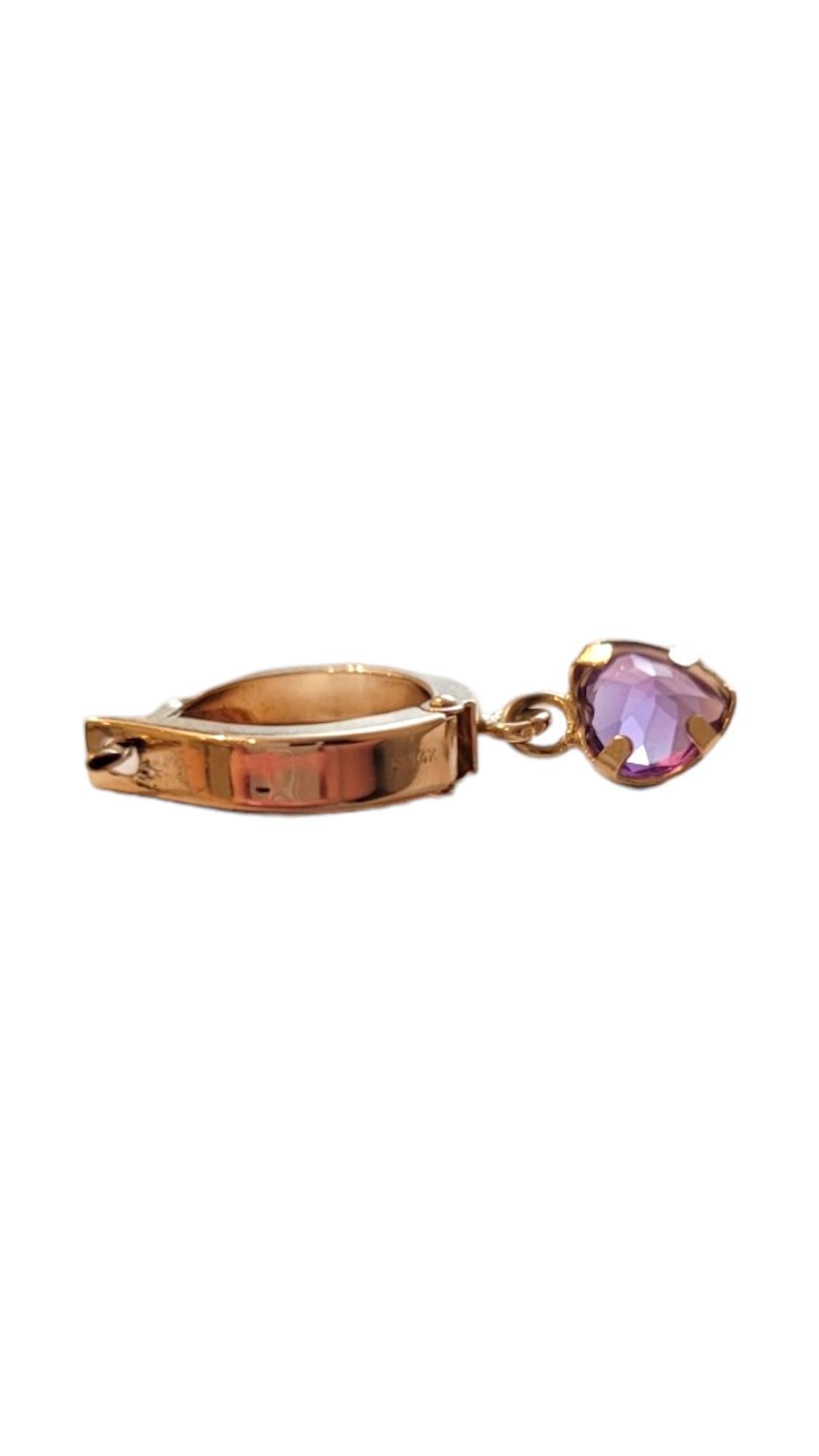 14K Yellow Gold Purple Heart Hoop Earrings #18349 2