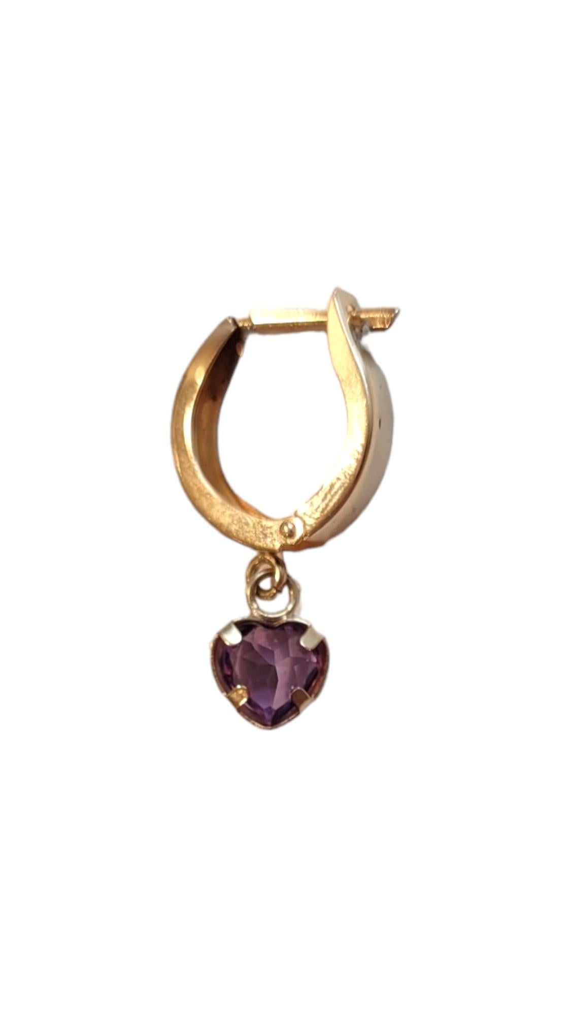 14K Yellow Gold Purple Heart Hoop Earrings #18349 3