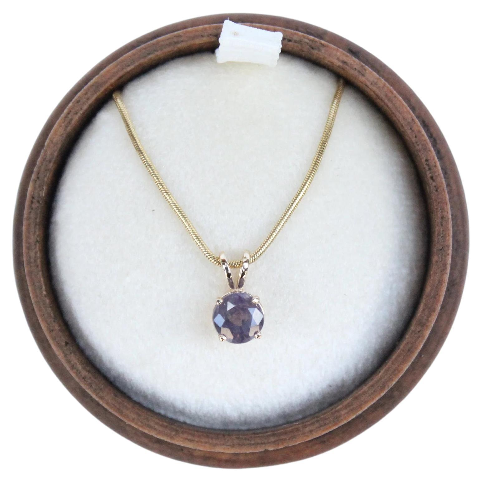 14k Yellow Gold Purple Sapphire Necklace