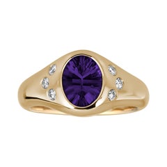 bague rose de signet en or jaune 14k avec spinelle violet et diamant