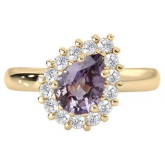 14k Yellow Gold Queen Charlotte Pink Sapphire Diamond Halo Engagement Ring