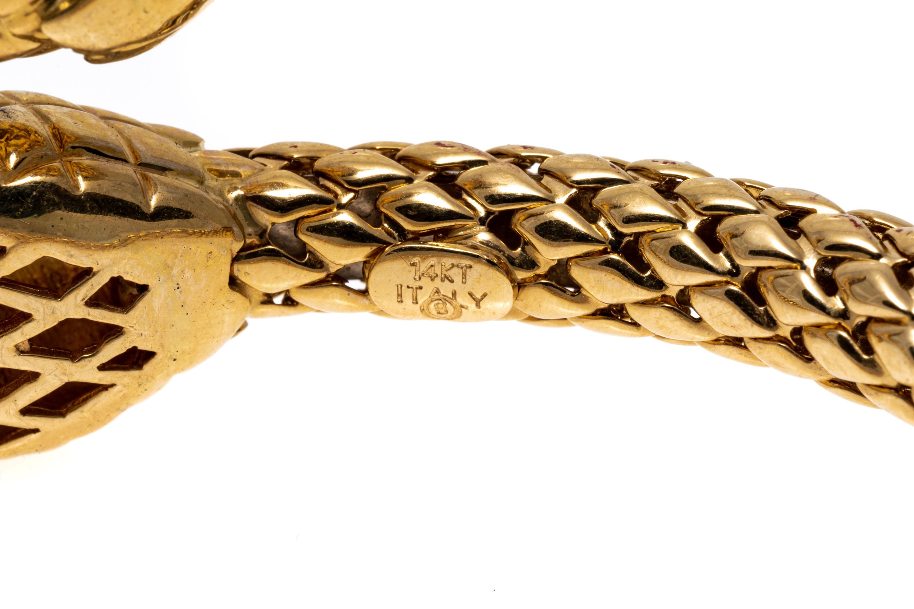 Marquise Cut 14k Yellow Gold Quilted Coiled Serpent Bracelet, With Ruby Eyes For Sale