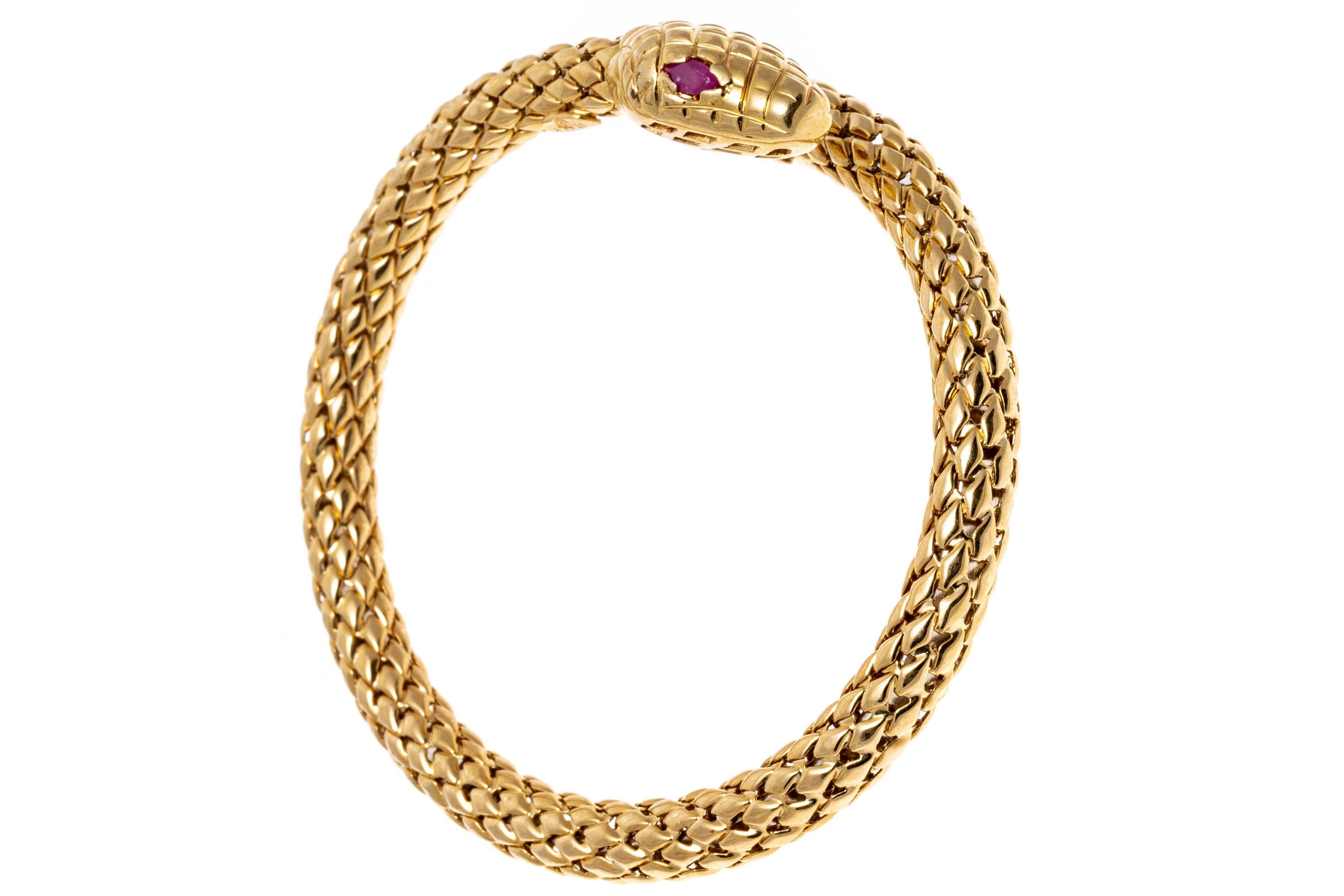 14k Yellow Gold Quilted Coiled Serpent Bracelet, With Ruby Eyes In Good Condition For Sale In Southport, CT