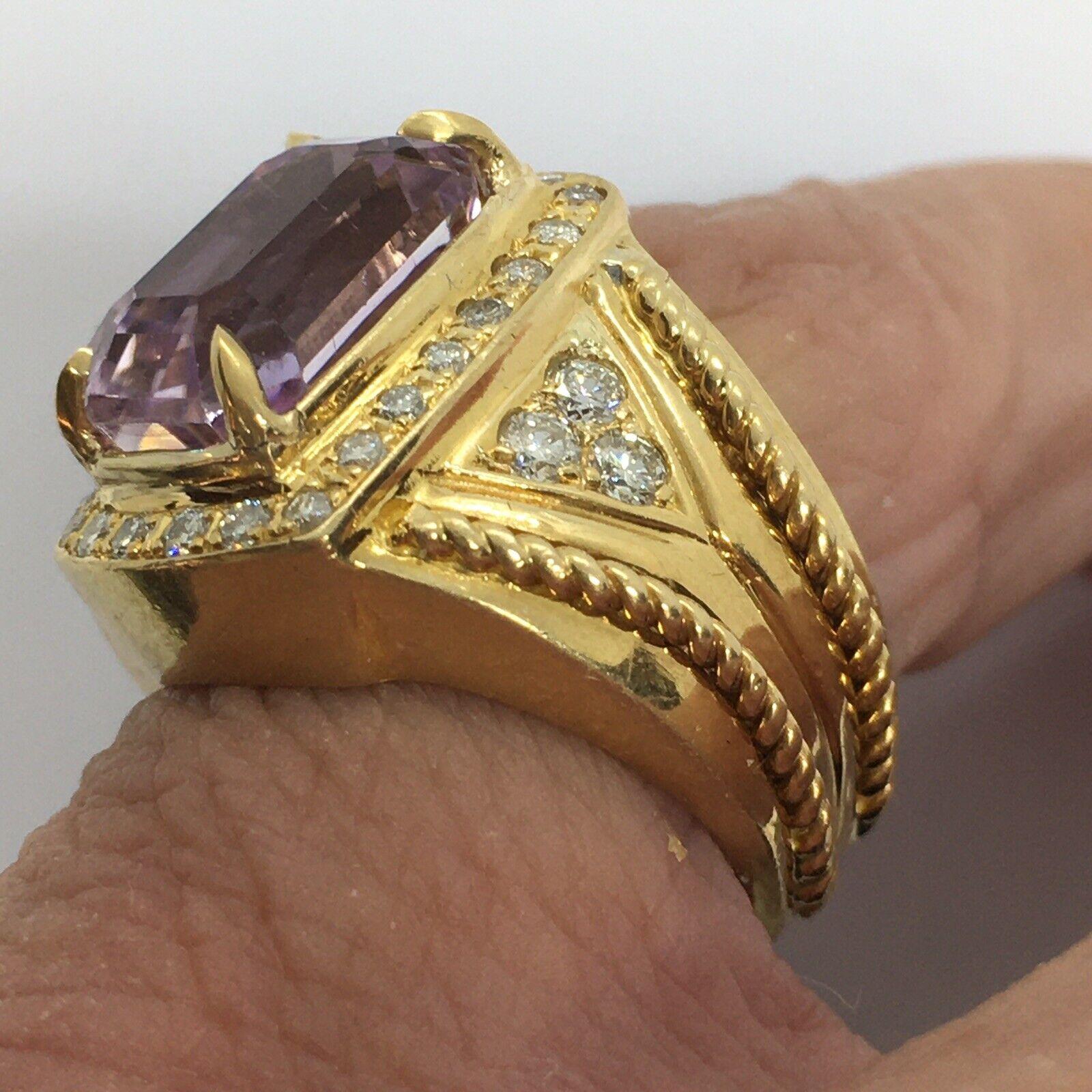 14k Gelbgold Strahlenschliff 5 Karat natürlicher Kunzit .5 Karat Diamantring 4