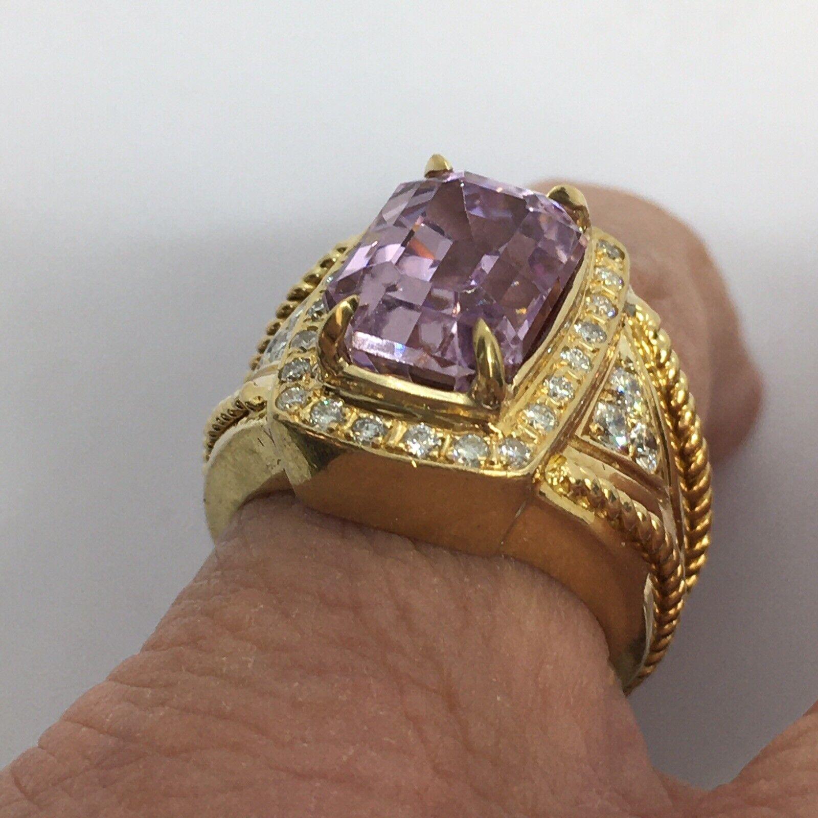 14k Gelbgold Strahlenschliff 5 Karat natürlicher Kunzit .5 Karat Diamantring 5