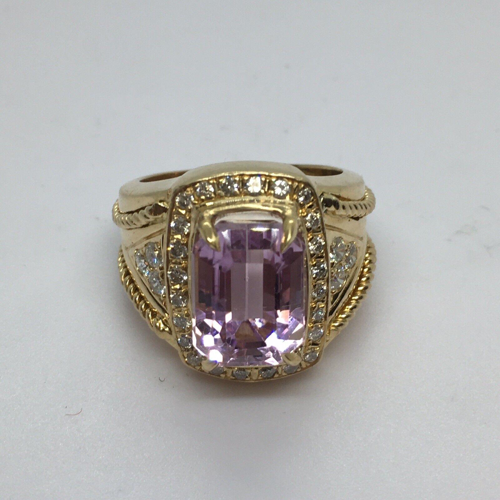 14k Gelbgold Strahlenschliff 5 Karat natürlicher Kunzit .5 Karat Diamantring 1