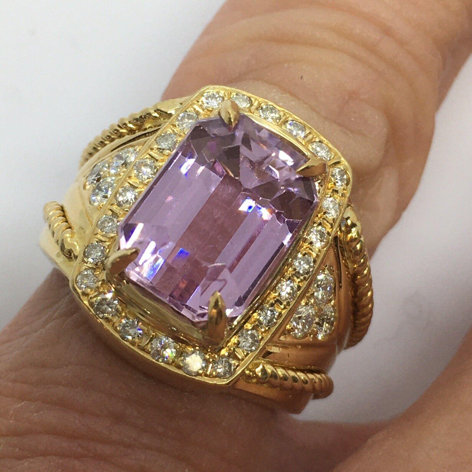 14k Gelbgold Strahlenschliff 5 Karat natürlicher Kunzit .5 Karat Diamantring 2