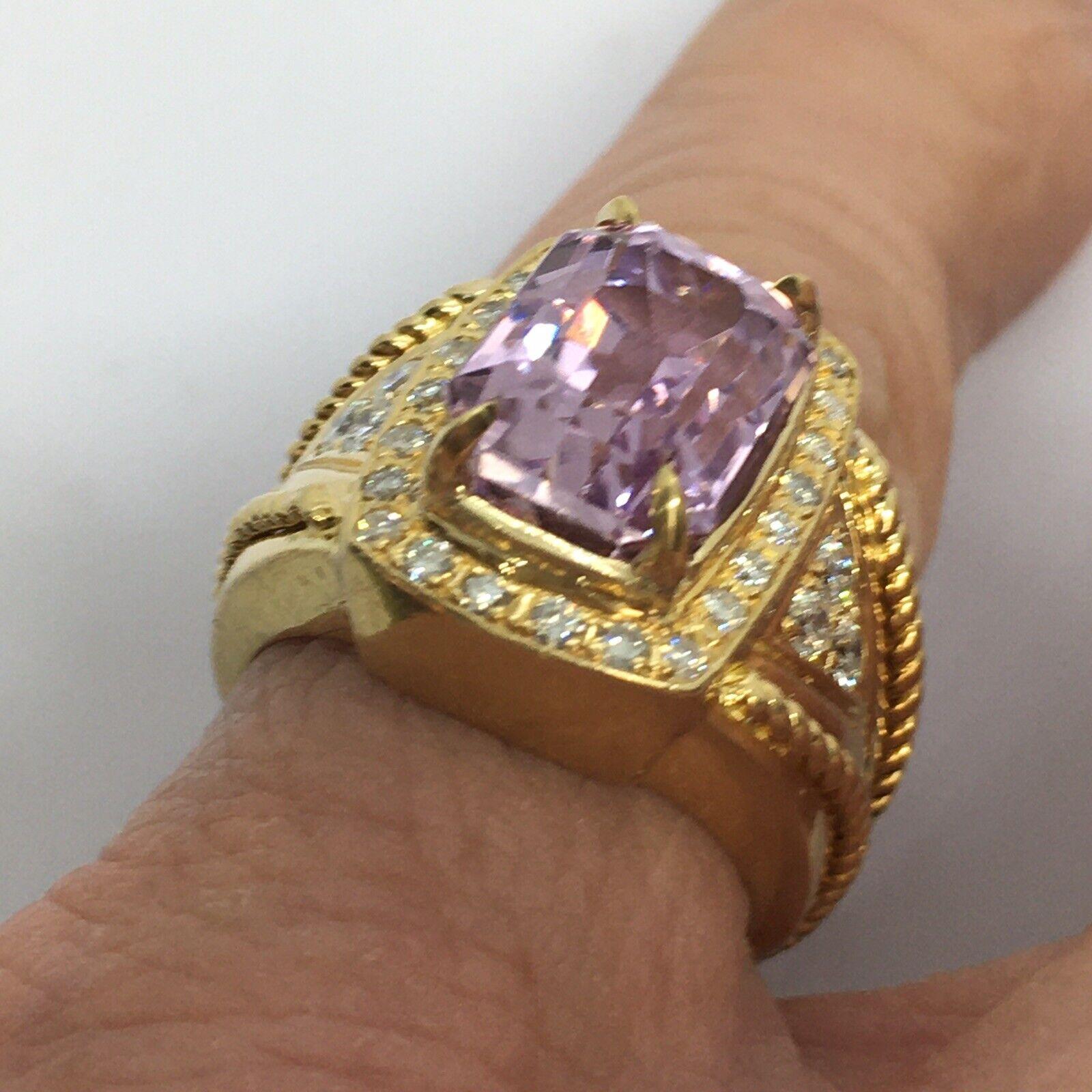 14k Gelbgold Strahlenschliff 5 Karat natürlicher Kunzit .5 Karat Diamantring 3