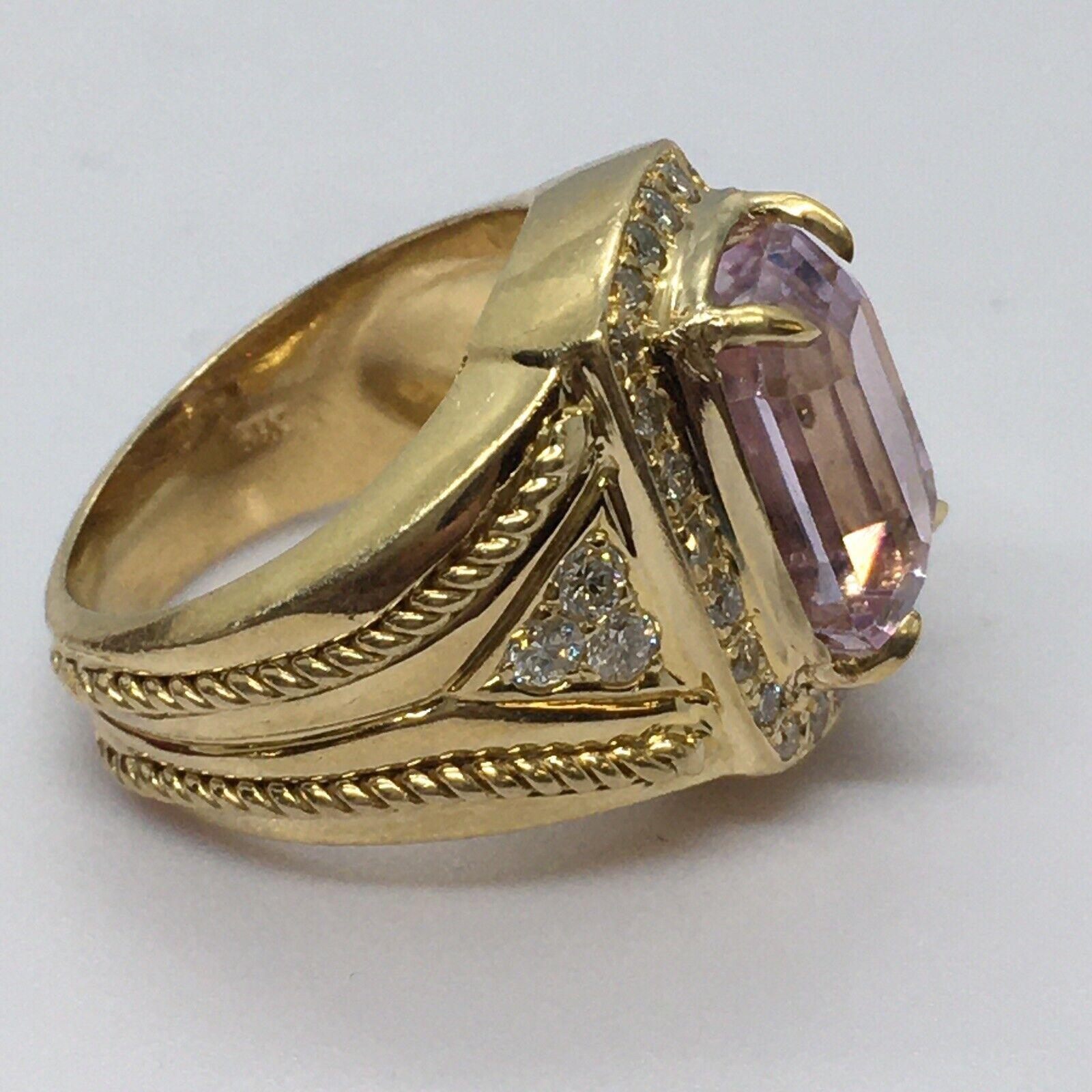 14k Gelbgold Strahlenschliff 5 Karat natürlicher Kunzit .5 Karat Diamantring (Radiantschliff)