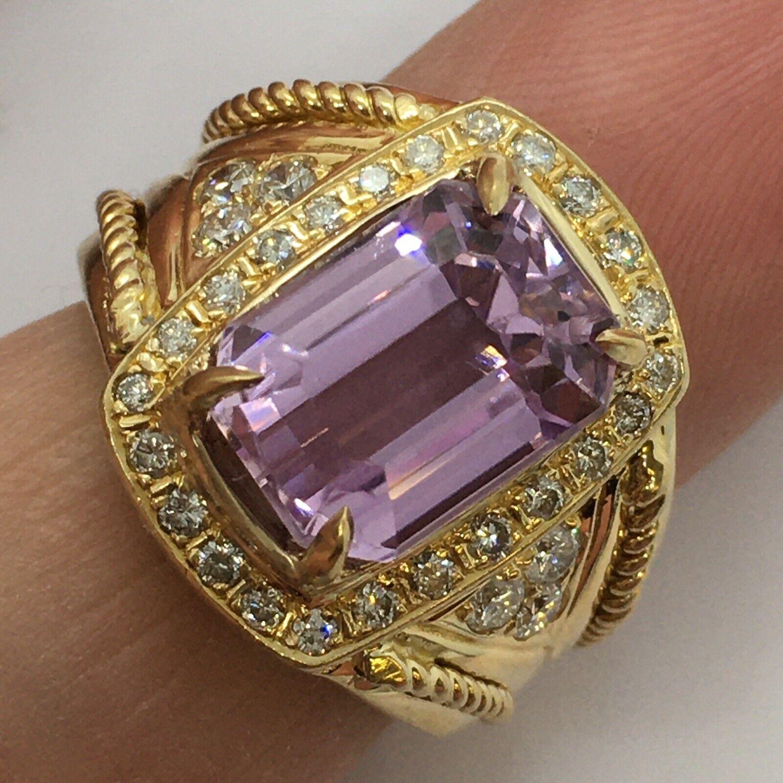 14k Gelbgold Strahlenschliff 5 Karat natürlicher Kunzit .5 Karat Diamantring im Zustand „Gut“ in Los Angeles, CA