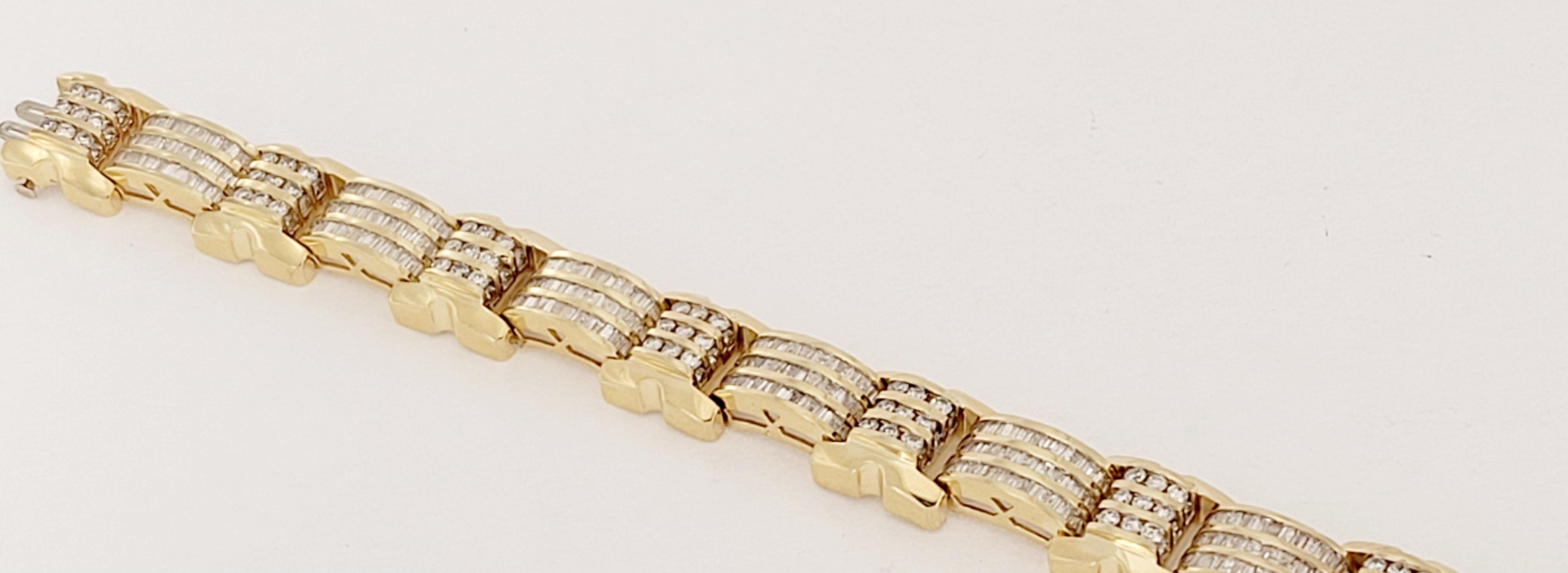 14 Karat Gelbgold Eisenbahn-Eisenbahnarmband mit Diamanten 17,5 Karat (Rundschliff)