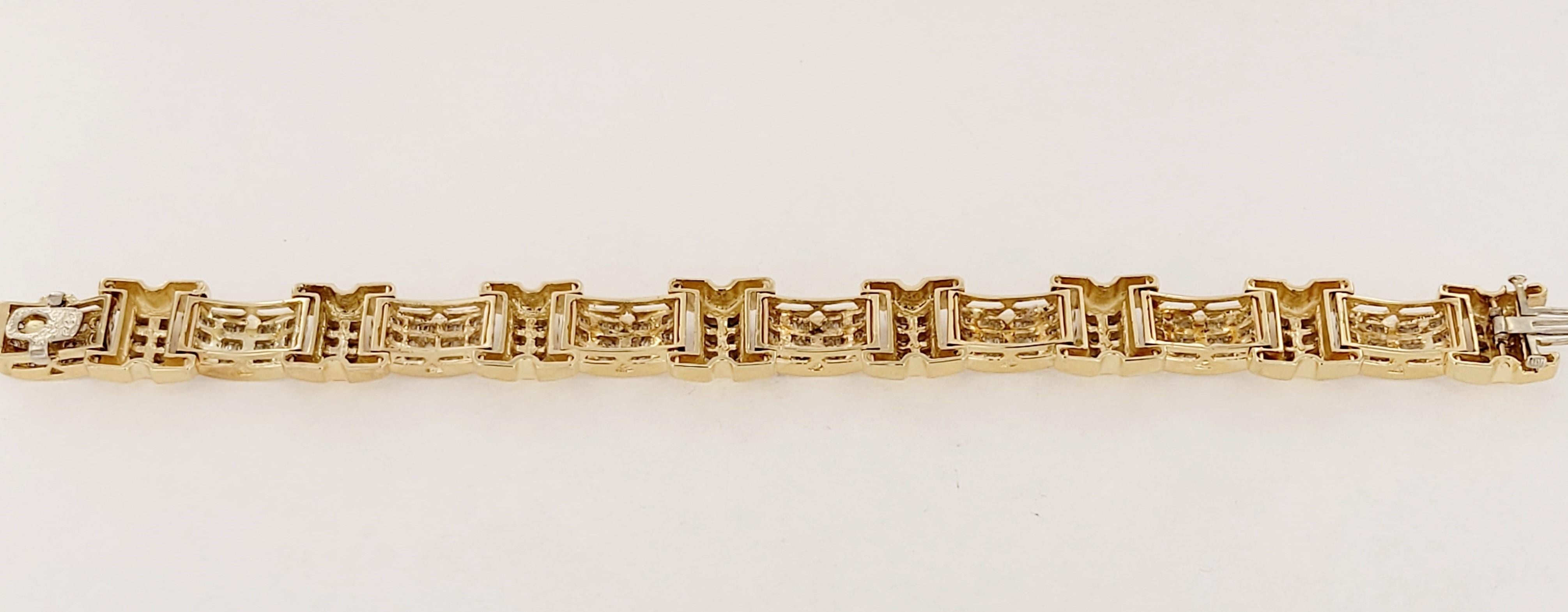 14 Karat Gelbgold Eisenbahn-Eisenbahnarmband mit Diamanten 17,5 Karat im Zustand „Hervorragend“ in New York, NY