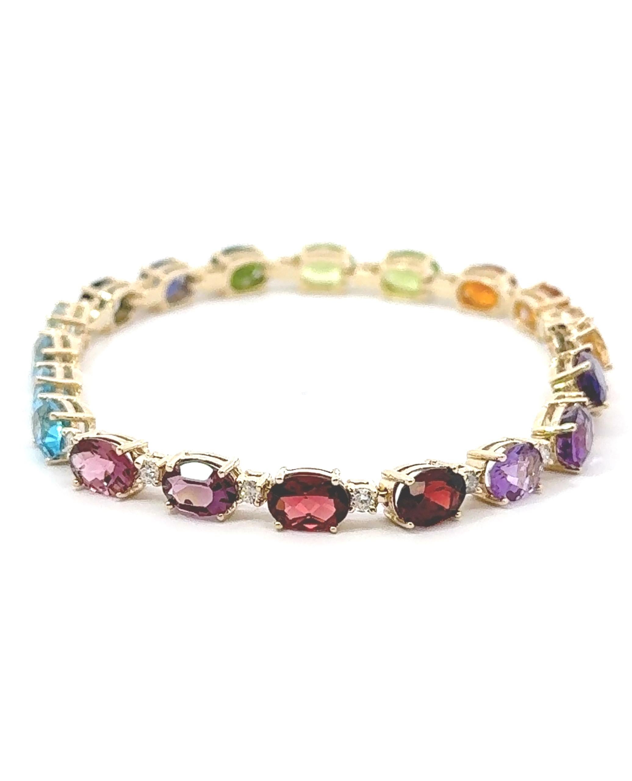 Contemporary 14K Yellow Gold Rainbow Bracelet with Semiprecious Stones For Sale