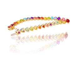 14K Yellow Gold Rainbow Heart Tennis Bracelet with Gemstones