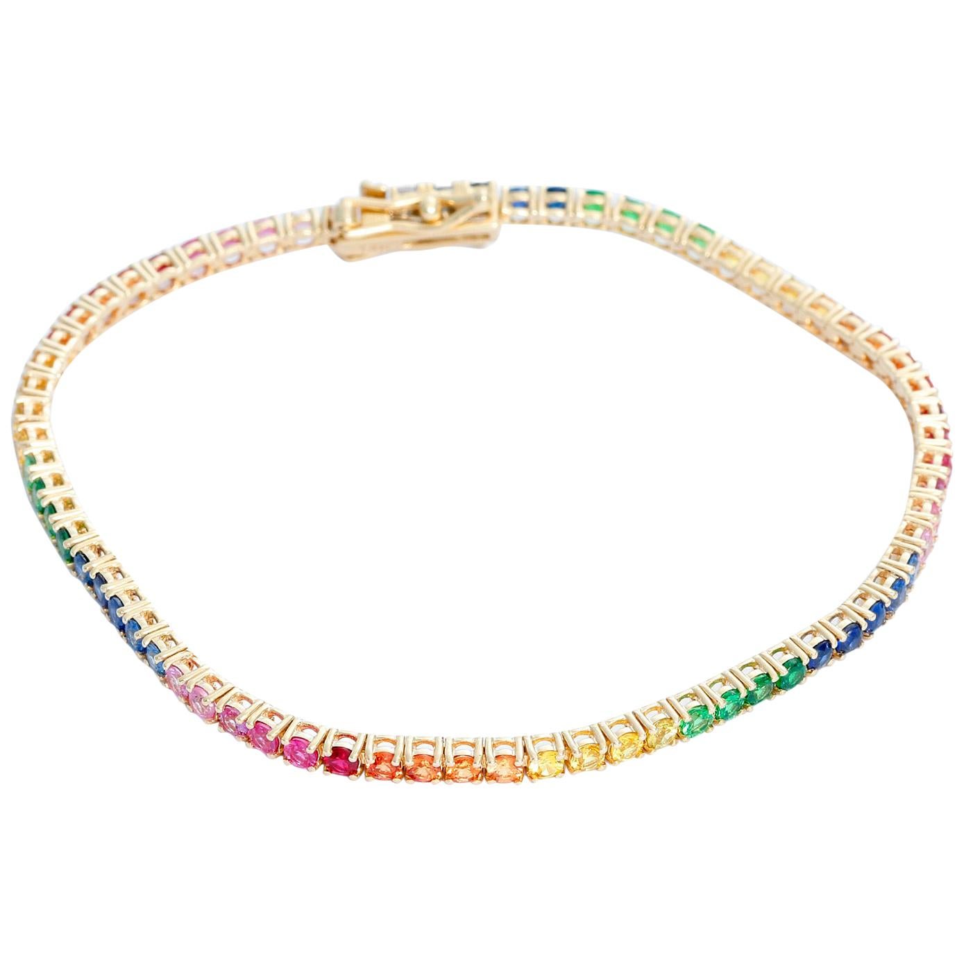 14 Karat Yellow Gold Rainbow Sapphire Bracelet