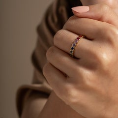 14k Yellow Gold & Rainbow Sapphire Dotty Half Eternity Ring