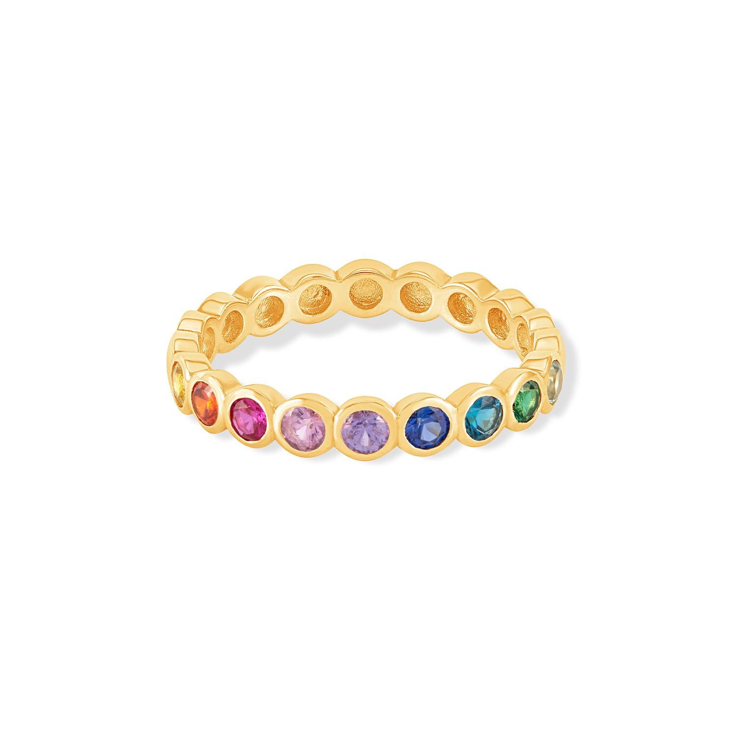 14k Yellow Gold & Rainbow Sapphire Dotty Half Eternity Ring In New Condition For Sale In London, GB