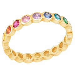14k Yellow Gold & Rainbow Sapphire Dotty Half Eternity Ring