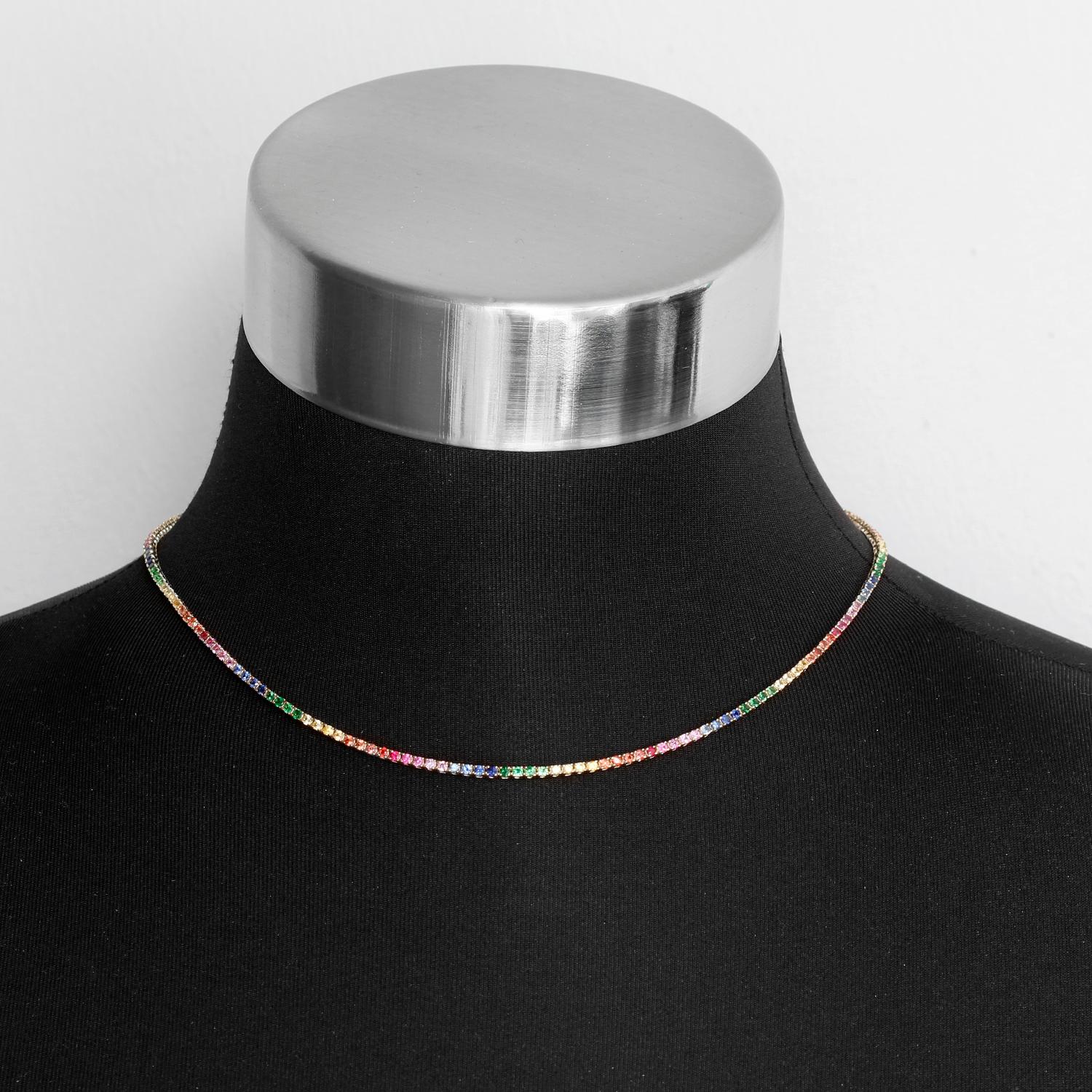 14K Yellow Gold Rainbow Sapphire Necklace - 14K Yellow gold Multicolored gradient Sapphires. 189 Sapphires weighing 5.88 cts. 16 inches long. Total weight 11.6 grams.
The classic piece you've always had your eyes on, our tennis bracelet looks fresh