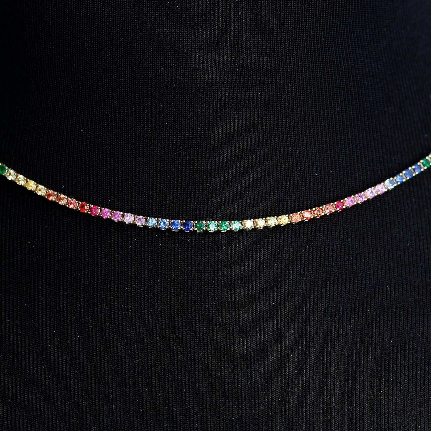 14 Karat Yellow Gold Rainbow Sapphire Necklace In New Condition In Dallas, TX