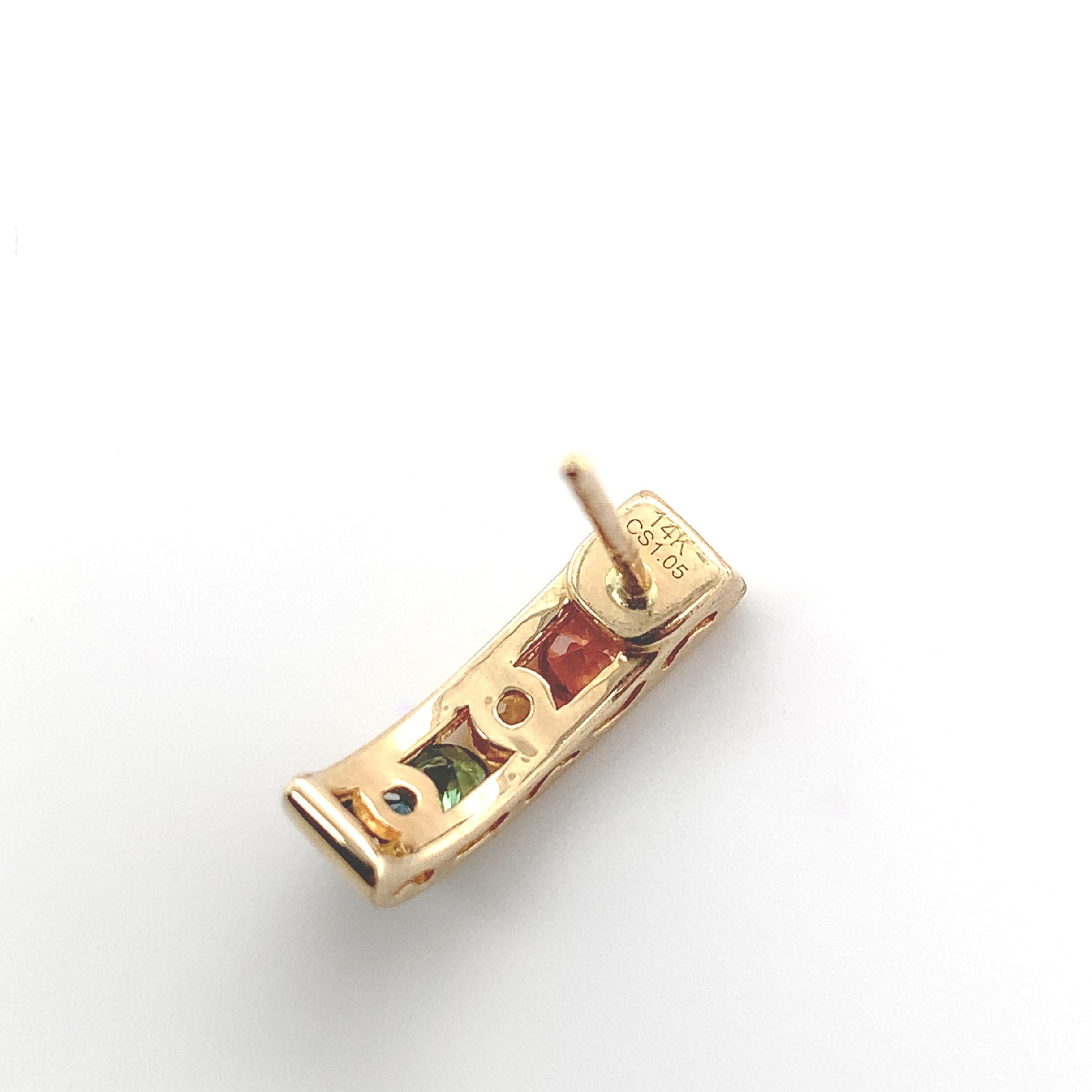 Women's or Men's 14K Yellow Gold Rainbow Sapphire Stud Earrings For Sale