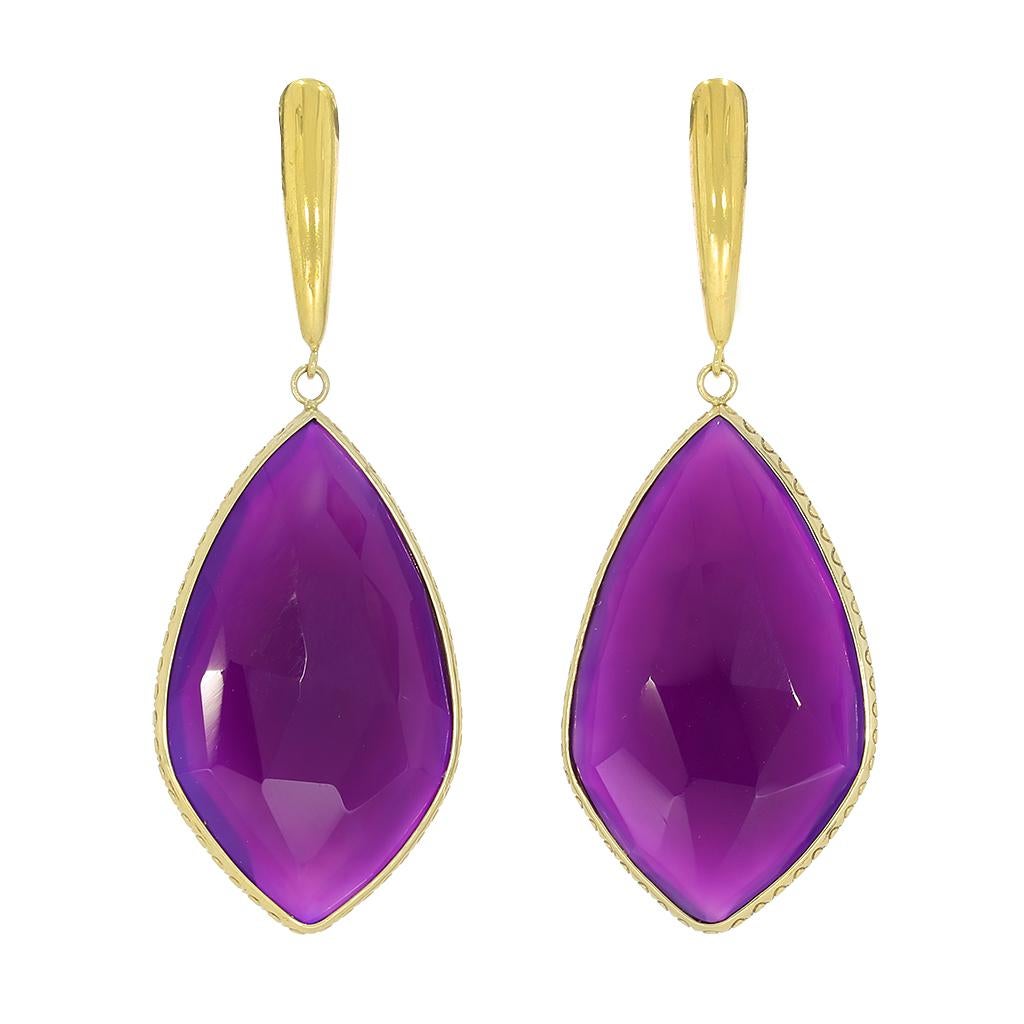 Women's or Men's 14k Yellow Gold Rare Collectible Gel Sugilite Earrings For Sale