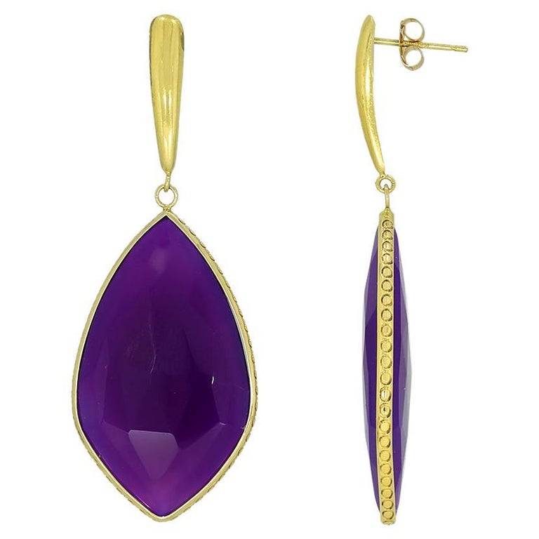 14k Yellow Gold Rare Collectible Gel Sugilite Earrings For Sale at 1stDibs