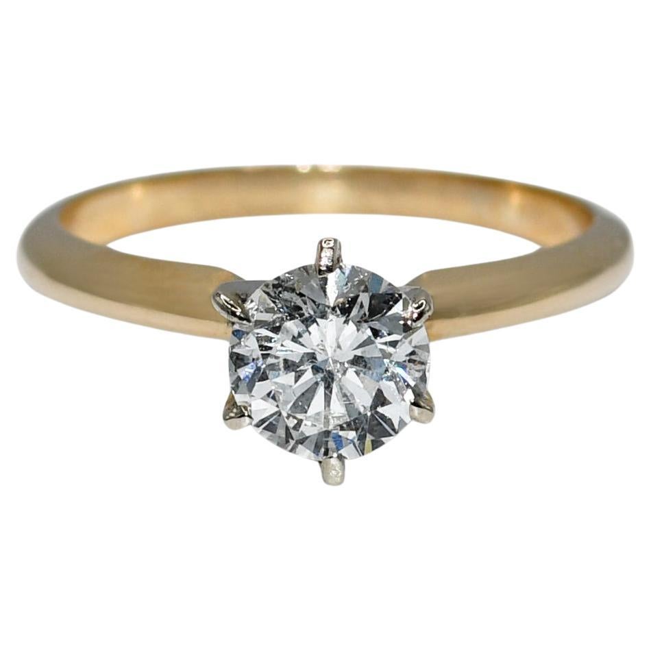 14K Yellow Gold RBC Diamond Solitaire Ring G-H, i1 0.97TDW, 2.8gr For Sale