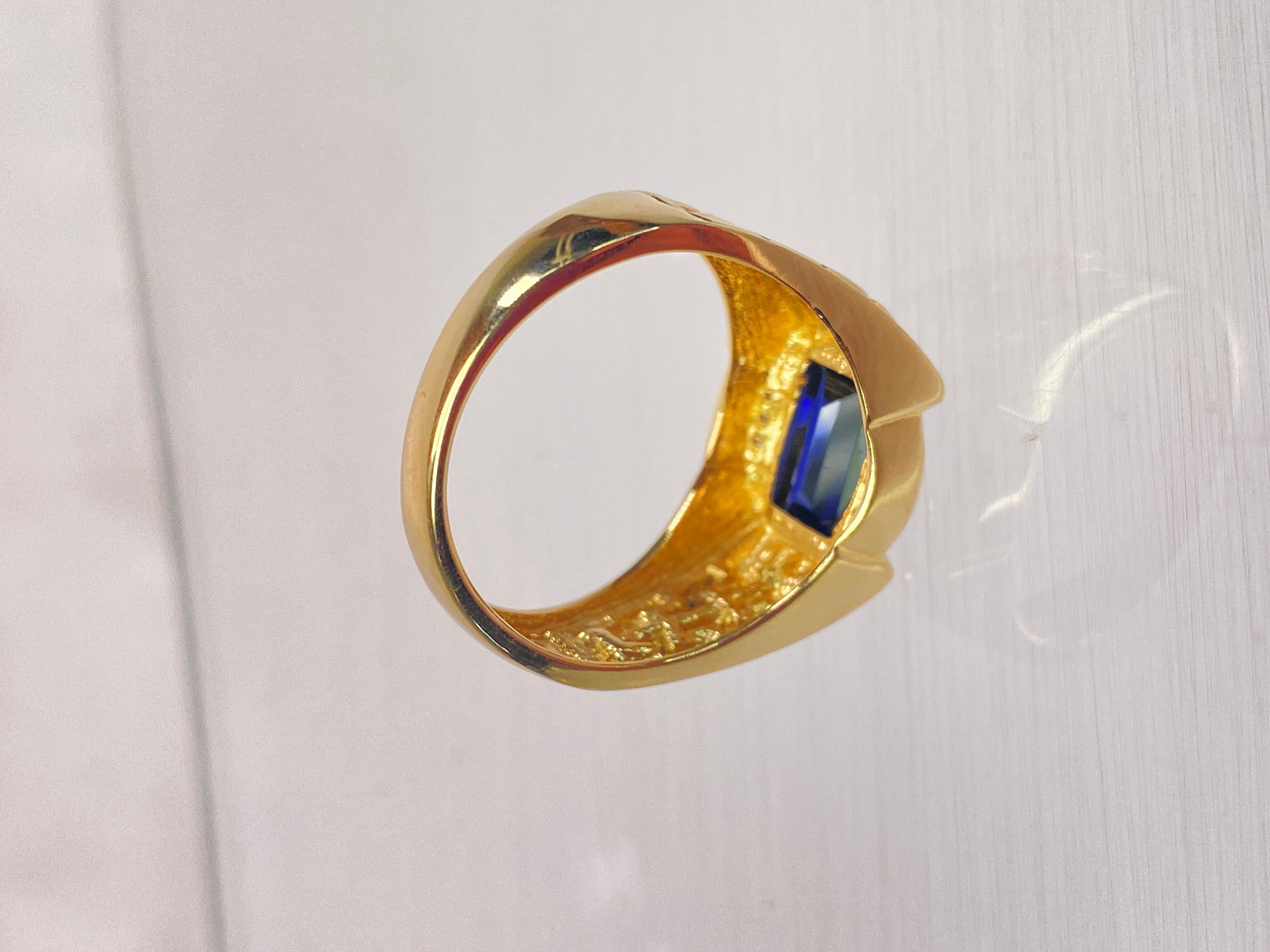 Women's or Men's 14K Yellow Gold Rectangle Cut East West London Blue Topaz & Diamond Men's Ring